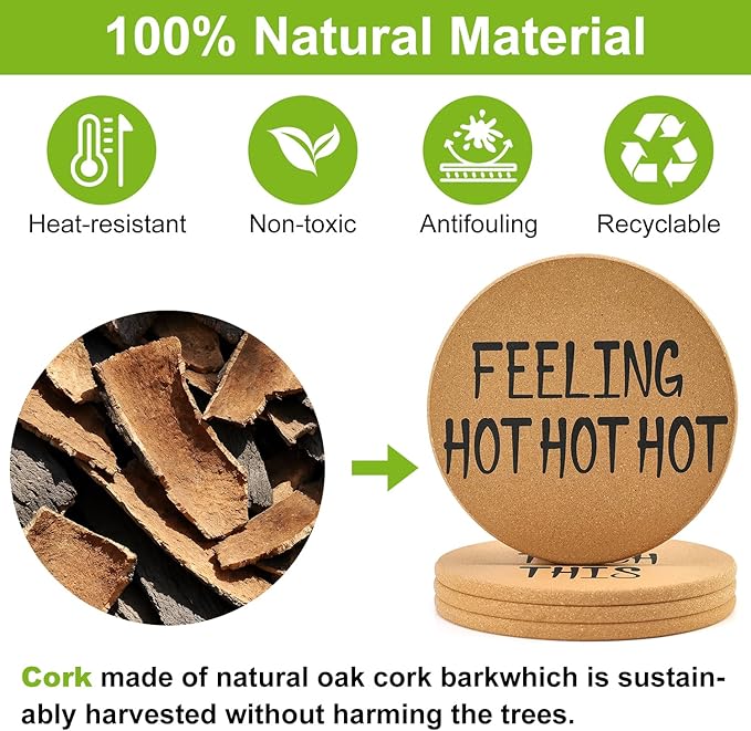 Cork Trivets for Hot Dishes Hot Pads for Kitchen Decor Accessories Plant Coasters Cute Silicone Trivet for Hot Pots and Pans Holder Quartz Countertop Trivet Set of 4 Large Coaster Round Cork Placemats