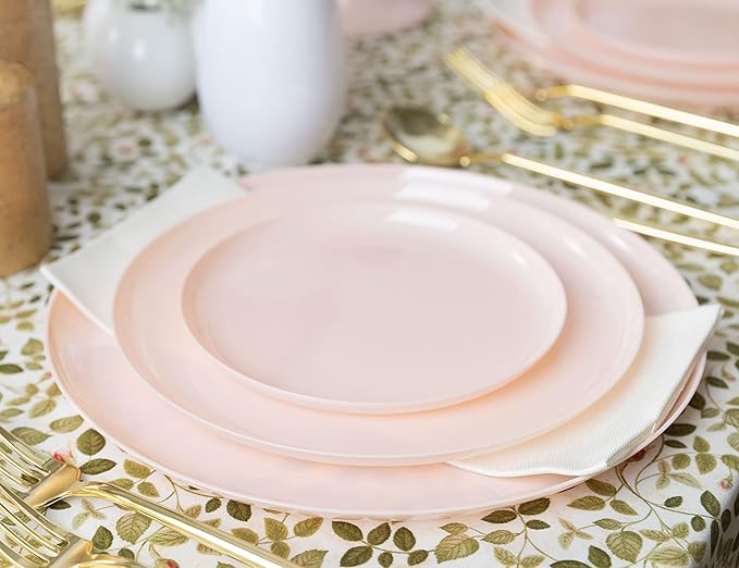 [30 Pack 8.6''] Pink Plastic Party Plates Edge Collection Premium heavyweight Elegant Disposable Tableware Dishes