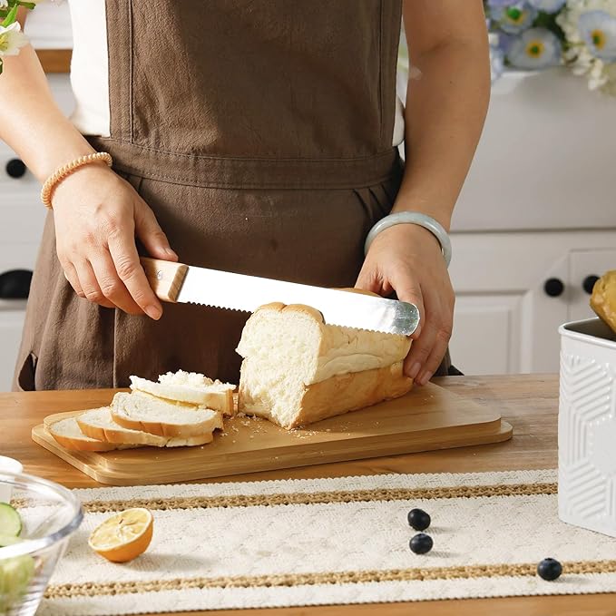 Large Bread Box for Kitchen Countertop Corner Breadbox for Homemade Bread Metal White Hexagon Stripe Pattern Embossed Bread Storage Container Bin with Bamboo Lid