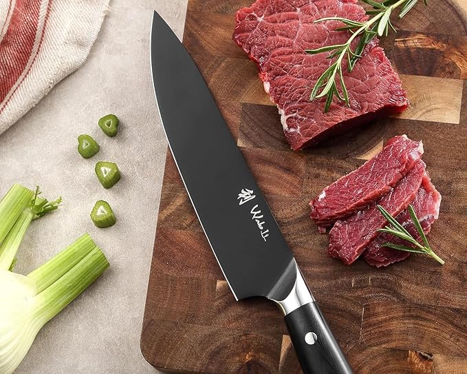 Wakoli Titanium Noir Chef Knife – 7.9-Inch Professional Kitchen Knife | 5Cr15MoV Stainless Steel Blade with Black Titanium Coating | Ergonomic G10 Handle | Multi-Purpose Chef’s Knife in Gift Box