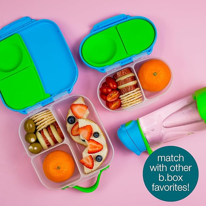 b.box Snack Box Reusable Snack Containers with Lids 2 compartments, Bento Box for kids and toddlers, Leakproof Lunch Box, BPA free and Dishwasher Safe Snack Container (Lemon Sherbet, 1 3/4 Cup)