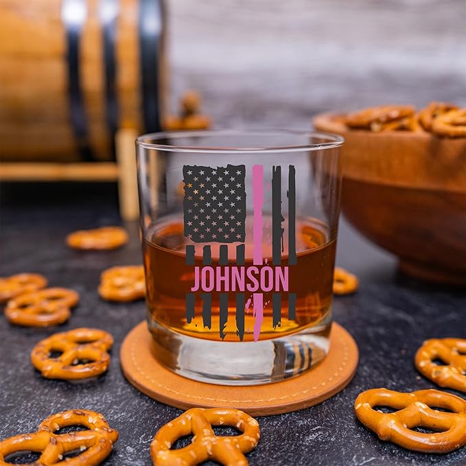 Blue Ridge Mountain Gifts - Thin Pink Line Cocktail Glass - Personalized Drinking Glass, Police Wife Gift, Law Enforcement Family, Female First Responders, Female Police Officer Gift