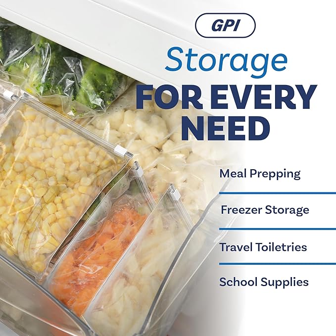 1000 Count - Slider Zip Food Storage Bags, 8" x 10" (1/2 Gallon) 3 Mil Heavy Duty, Strong & Durable For Freezer Storage, For Sandwiches, Snacks & More. GPI