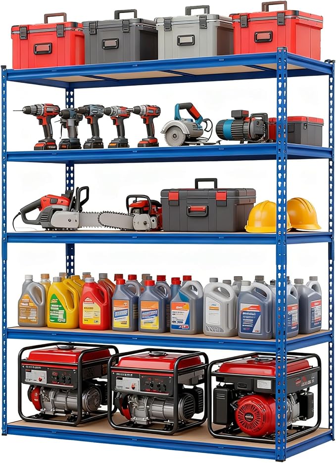 GarveeHome 5 Tiers Garage Storage Shelves, 2500LBS Capacity Metal Shelving Unit for Garage, Industrial, Warehouse, Kitchen, Closet, 60" W x 24" D x 71" H, Blue
