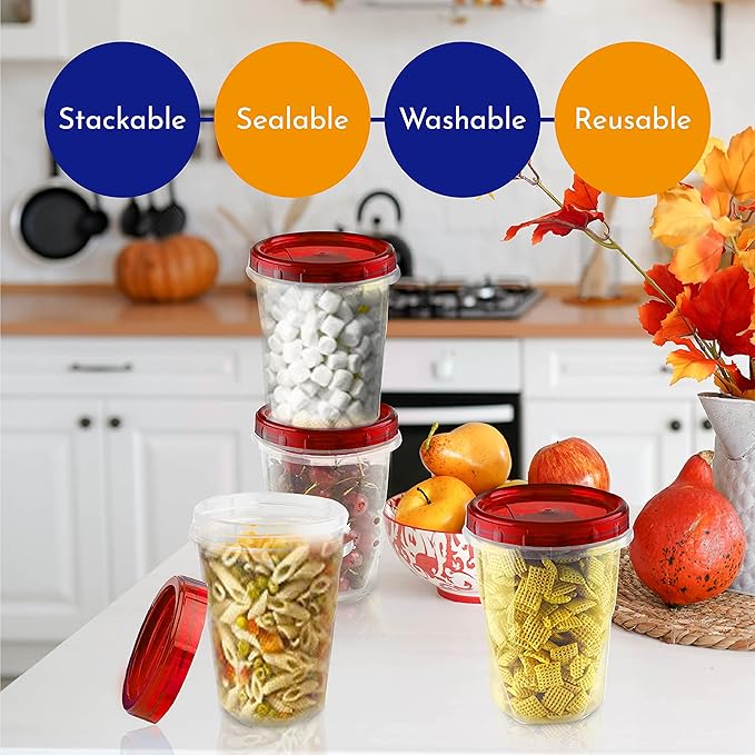 AQUA BLUE Soup Freezer Storage Containers with Twist Top Lids [32 Oz 10 Pack] Reusable Plastic Food Storage Containers with Screw On Lids, Leakproof, Stackable, Microwave Safe BPA Free