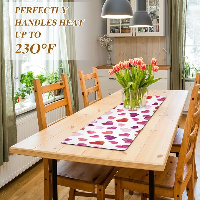 Valentines Trivet Table Runner 40 Inches Long Hearts Valentine's Day Heat Resistant Hot Pad Multi Purpose Mat for for Hot Pots Pans Kitchen Countertops