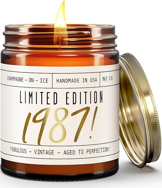 37th Birthday Gifts for Women - 'Limited Edition 1988' Soy Candle, w/Champagne on Ice I 37 Birthday Gifts for Women I 37th Gift for Her Ideas I 9oz Reusable Jar, 50Hr Burn, Made in USA