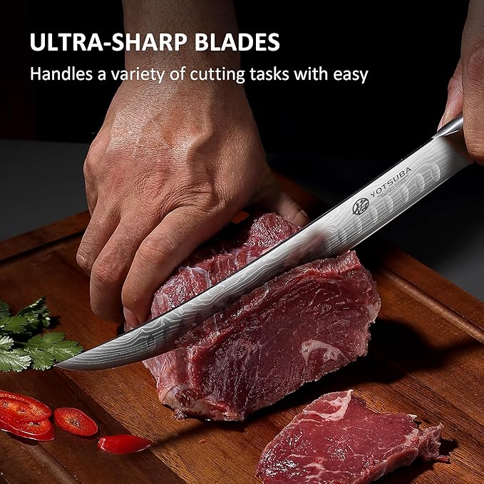 YOTSUBA Butcher Knife, 10 Inch Breaking Knife, Razor Sharp High Carbon Steel Curved Carving Knives for Meat Cutting with Ergonomic Handle, Slicing Brisket Knives for kitchen with Gift Box