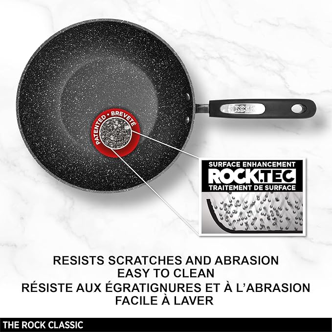 Starfrit The Rock 11'' (28cm) Non-Stick Stir Fry Pan - Durable Forged Aluminum - Oven Safe - PFOA Free - Easy to Clean - Black