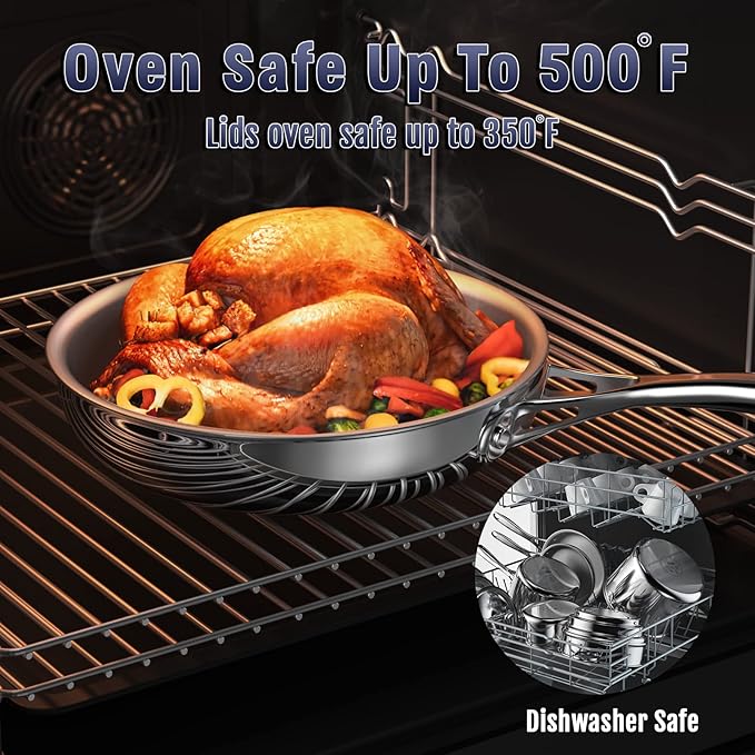 Cooks Standard Stainless Steel Frying Pan with Lid, 12-Inch Multi-Ply Clad Wok Stir Fry Pan, Kitchen Skillet, Silver