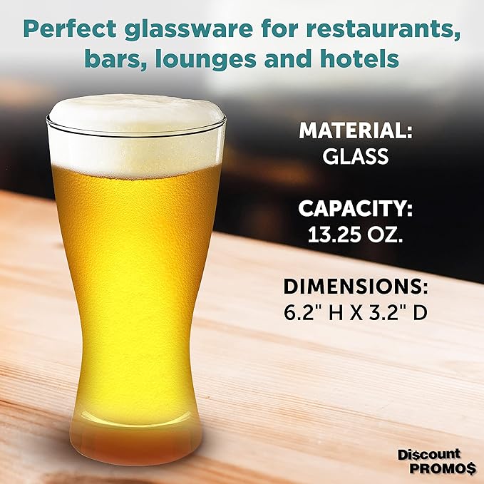 DISCOUNT PROMOS Pilsner Glasses 13.25 oz. Set of 12, Bulk Pack - Made in the USA, Perfect for Hotels, Restaurants, Bars and Even Party Favors - Red