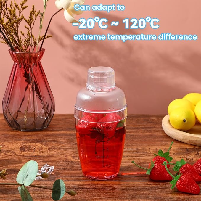 12 Pcs Plastic Cocktail Shaker Drink Mixer with Scales and Strainer Top Clear Shaker Cup with Measurement Plastic Bar Mixing Tool for Tea Coffee Bubble Tea Milk(350 Cc/ 12 oz)