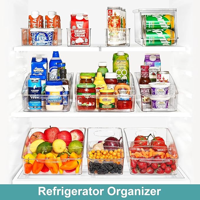 Sorbus Fridge Organizer on Wheels - Rolling Fridge Organizers and Storage Clear Design with Dividers & Handles for Kitchen Organization and Storage - Refrigerator Organizer Bins & Pantry Storage Bins