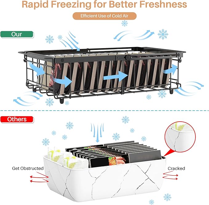 UMDONX Freezer Organizer Bins – Expandable from 11.2" to 17.7", Fit 5–10 Cu.Ft Chest Freezer, Hanging Storage Baskets for Deep Freezer, Easy Slide Access, 1 Pack (Black)