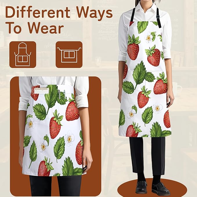 Kitchen Apron with Pocket,Waterproof Adjustable Neck and Long Ties, Cooking Baking Gardening Painting Apron for Women