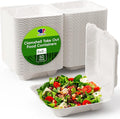 JOLLY CHEF Clamshell Take Out Food Containers, [8 * 8" 50-Pack] To Go Containers Disposable, Sugarcane To Go Box for Thanksgiving, Salad,Lunch