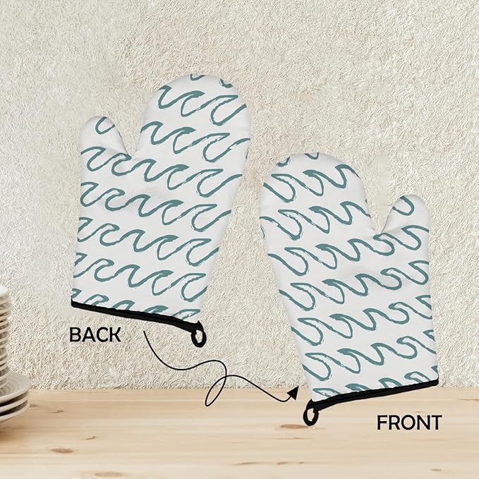 Mingnei Ocean The Beach Oven Mitts and Pot Holders Sets, Funny Summer Beach House Wave Heat Resistant Potholder Kitchen Decor for Cooking Baking BBQ,Coastal Wave Oven Glove Set, Beach House Gifts