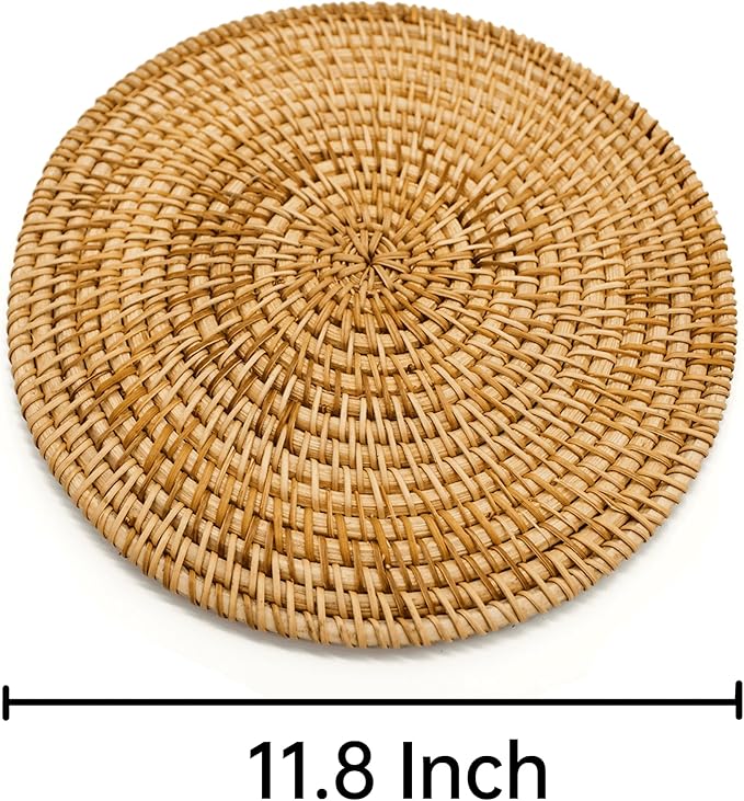 Trivets for Hot Dishes - Woven Rattan Trivets Hot Pads for Dinning Table,Kitchen Heat Resistant Straw Dish Coasters Placemats Pot Holder (Dia. 11.8 Inch 2 Pieces)