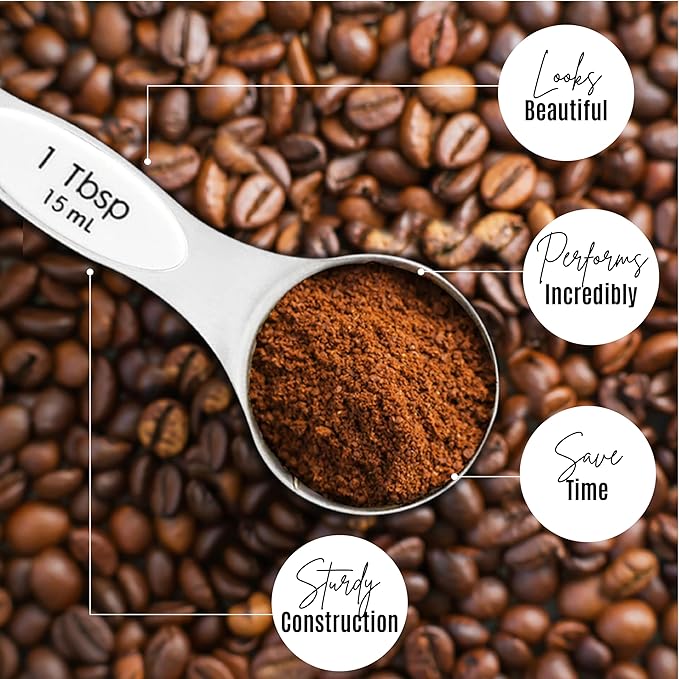 Magnetic Measuring Spoons Set of 9 Stainless Steel Dual-Sided Stackable Measuring Spoon Nesting Teaspoons Measuring Dry and Liquid Ingredients, Fits in Spice Jars Set of 9 (White)