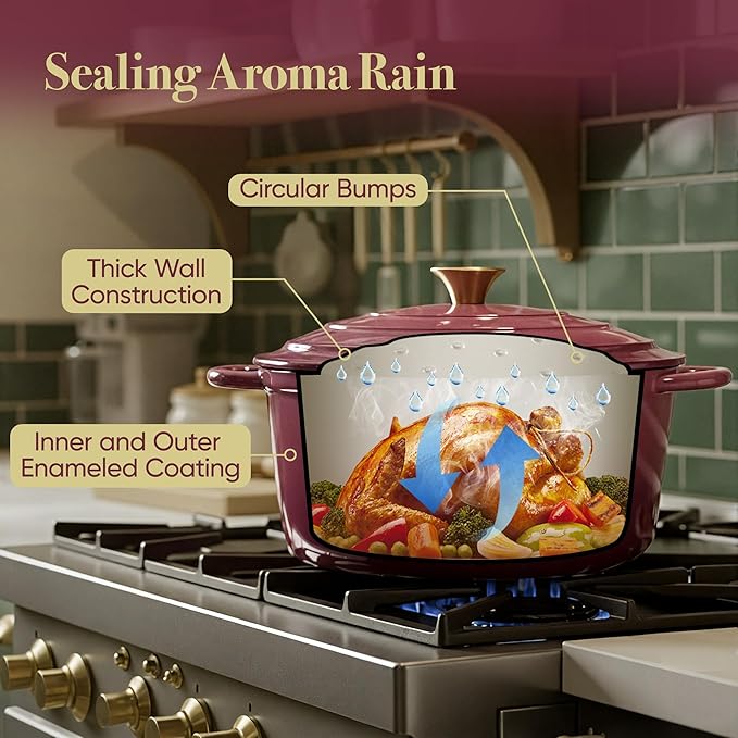 6 Quart Dutch Oven Pot with Lid, Non Stick Enameled Cast Iron Dutch Oven for Bread Baking, Heavy-Duty, Oven Safe Ceramic Cookware Up to 500°F for Baking, Braising, Stews, Roasting, Rose