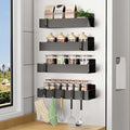 Homaxy Magnetic Spice Rack for Refrigerator，Fridge Organizer for Kitchen Organization and Storage, 4 Pack (Black) Metal Shelf with 8 Moveable Hooks