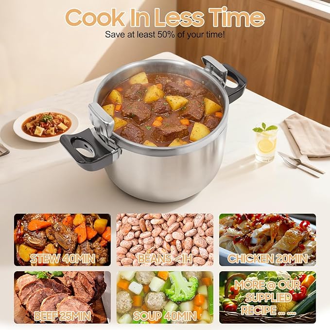 27.5 Quart Pressure Cooker Stainless Steel Pressure Canner, Large Capacity, Commercial Pressure Cooker Clamp On Type, Double Valves for Family or Commercial Use