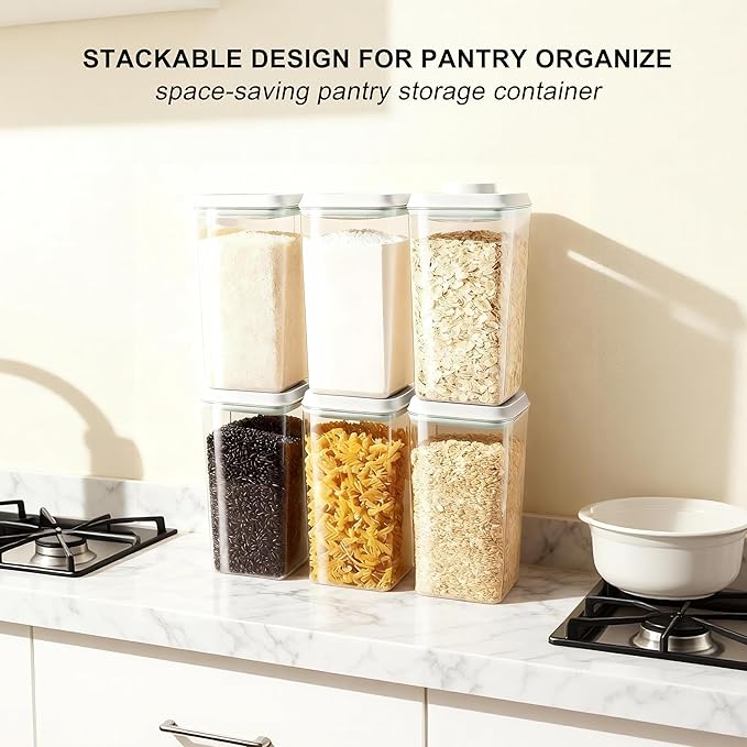 Pop Food Storage Container Airtight Rice Containers with Pop Lid & 130ml Scoop, 4L / 4.2QT *4Pcs BPA-Free Cereal, Flour, Pasta & Snack Container for Kitchen Pantry Organizer