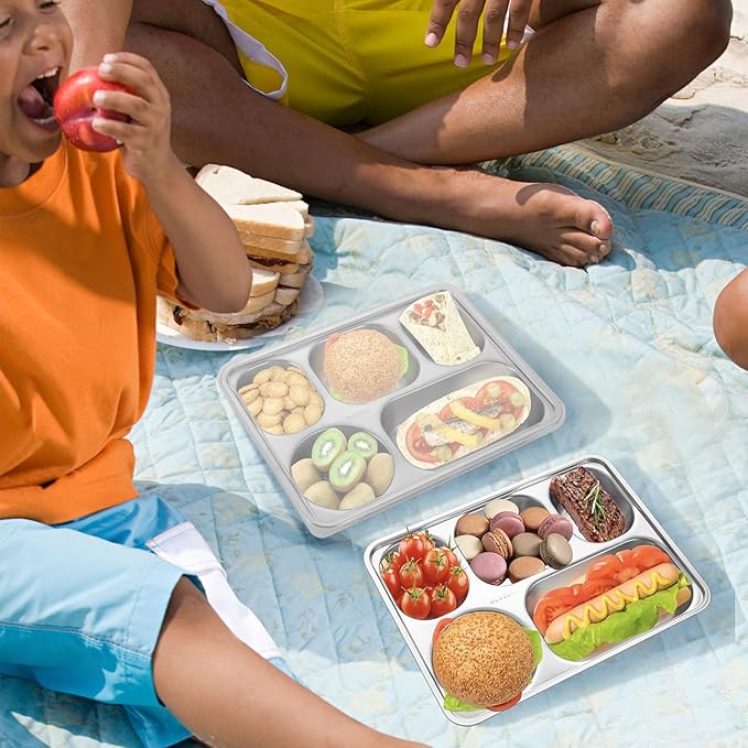 GOLDEN KEY Stainless Steel Lunch Box for Kids,3-Pack Stainless Steel Bento Box Kids,BPA Free Snack Containers with 5 Compartments,Snackle Box Container for School,Freezer & Dishwasher Safe