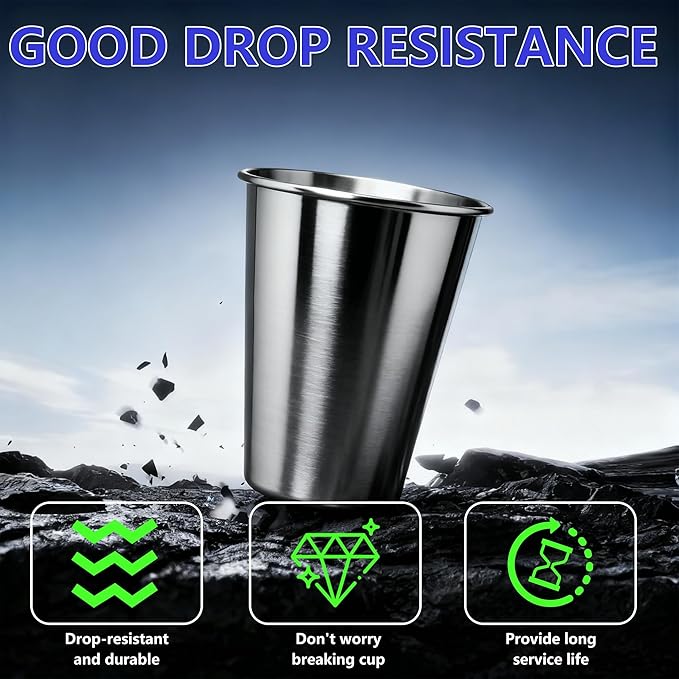20oz 100PCS Stainless Steel Pint Cup,Pint Tumbler,Reusable metal Cups,Stainless Steel Water Tumbler,BPA Free,Stackble,Durable,Unbreakable Metal Drinking Glasses for Bar,Banquet Mugs (100, 20OZ)