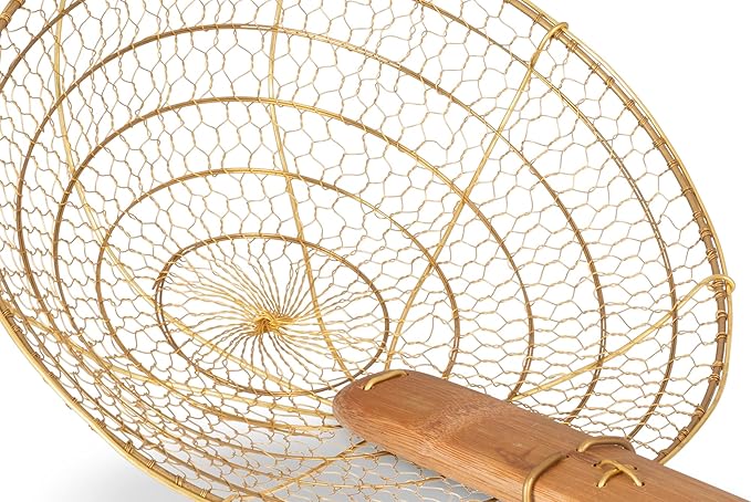 Craft Wok Large 11-Inch Brass Mesh Strainer/Spider Skimmer Zhao Li, Robust & Elegant Kitchen Tool for Frying & Straining, Authentic Oriental Cookware - / 732W7-11in