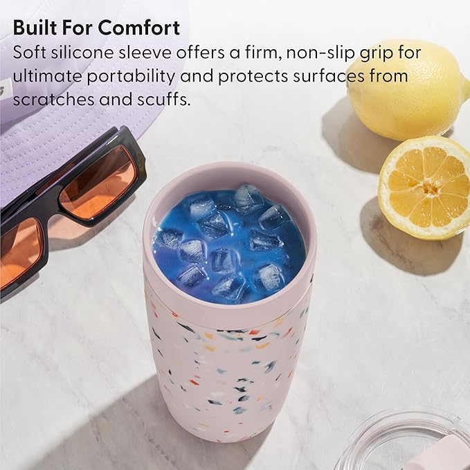 W&P Porter Insulated Tumbler 20 oz | No Metallic Aftertaste Ceramic Coated for Water, Coffee, & Tea | Wide Mouth Vacuum Insulated | Dishwasher Safe, Terrazzo Blush