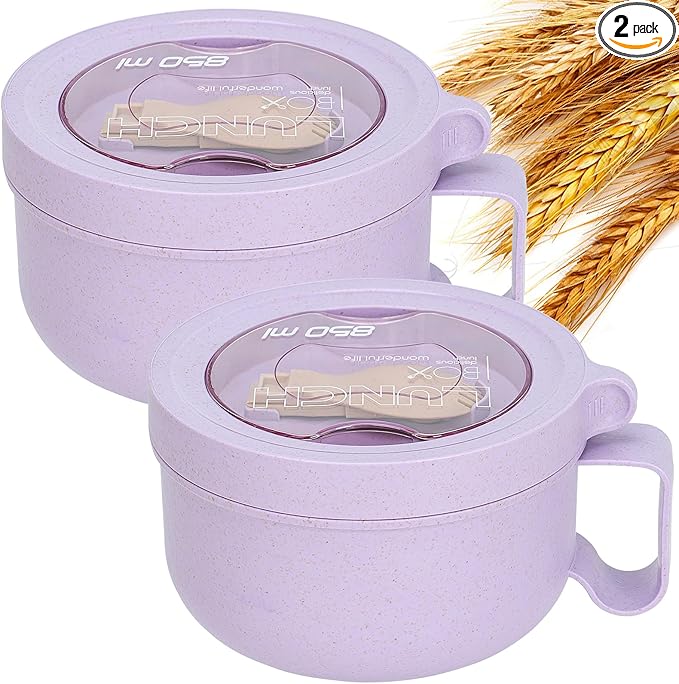 2 Pack Soup Bowl with Handles, Microwave Ramen Bowl with Lid for Soup and Instant Noodles,Oatmeal, Gumbo, Salad,BPA Free