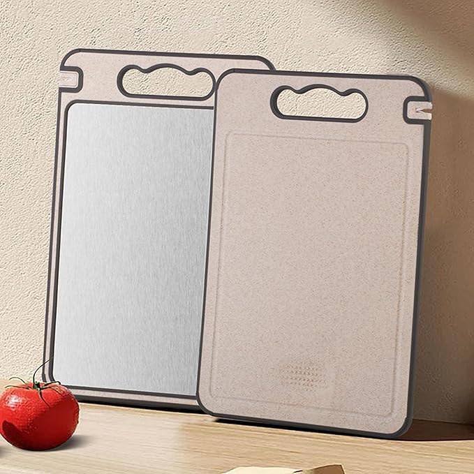 Titanium Cutting Board 2 In 1 Double Sided Pure Titanium And Wheat Straw PP With Juice Grooves, Grinding Area And Knife Sharpener Cutting Boards For Kitchen 16.5 Inches X 11.8 Inches