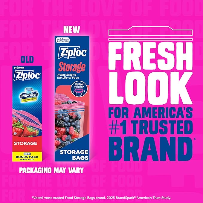 Ziploc Gallon Food Storage Bags, Stay Open Design with Stand-Up Bottom, Easy to Fill, 96 Count (Packaging May Vary)