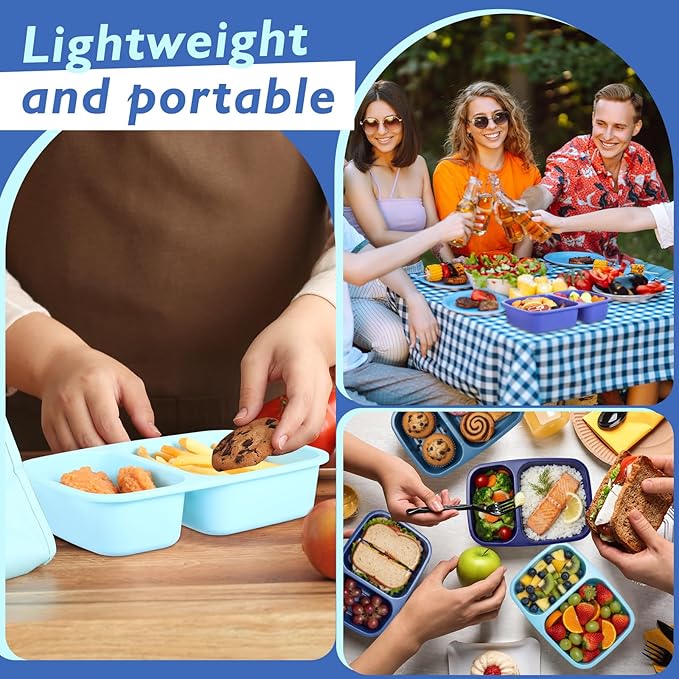 Honeydak 5 Pack Lunchable Snack Containers 2 Compartment Divided Bento Snack Boxes Reusable Meal Prep Containers with Lids Lunch Food Storage Box for Work Travel (Blue)
