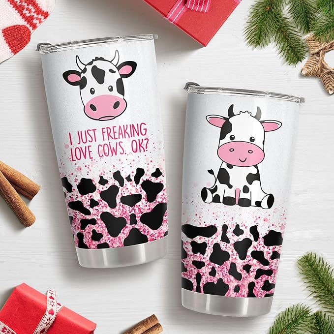 34HD Just Freaking Lover Cows OK Tumbler with Lid, 20 Oz Stainless Steel Vacuum Insulated Cow Print Cup, Farm Animal Gifts for Women Birthday Mothers Day Graduation Christmas