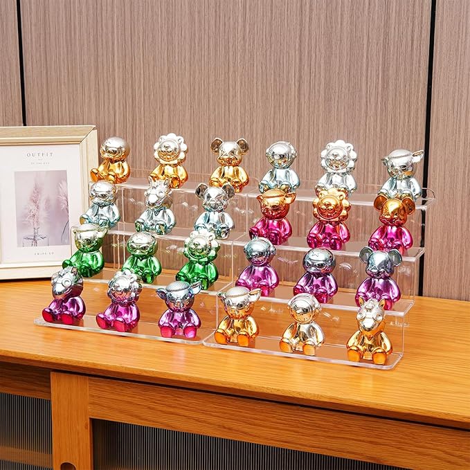 Large 2 Pack Acrylic Display Risers - 4 Tier Shelf Cupcake Stand, Clear Perfume Organizer, 12 Inch Riser Stand for Figures, Desserts & Party Decor