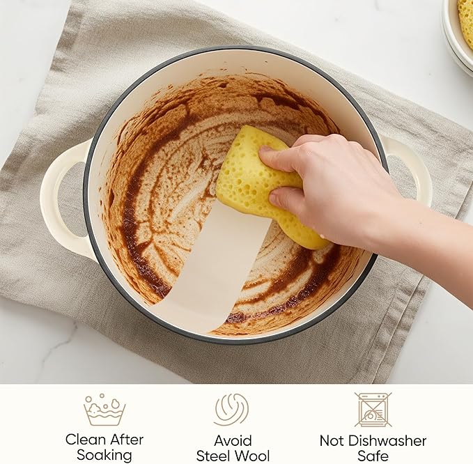 4.5 Quart Dutch Oven Pot with Lid, Non Stick Enameled Cast Iron Dutch Oven for Bread Baking, Heavy-Duty, Oven Safe Ceramic Cookware Up to 500°F for Baking, Braising, Stews, Roasting, Beige