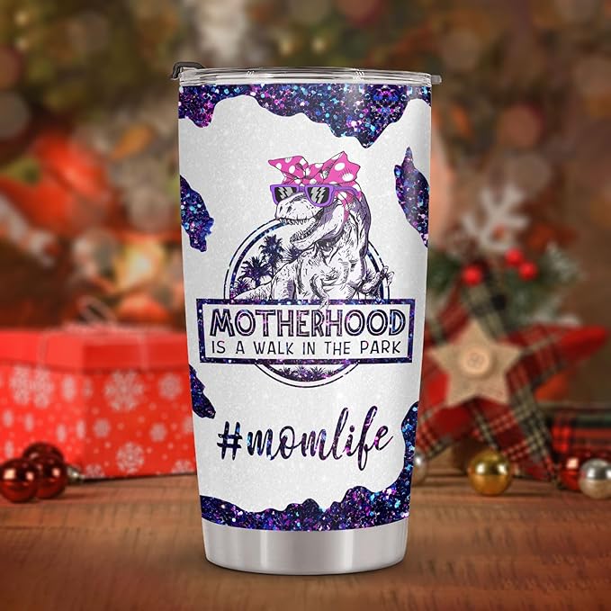 34HD Funny Dinosaur Mom Gifts, Purple Mamasaurus Tumbler with Lid, 20oz Stainless Steel Vacuum Insulated Momma Drinking Cup, Mothers Day Gifts for Mom from Son Daughter Husband