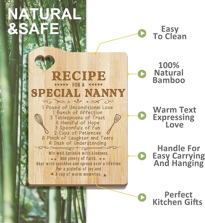 Christmas Nanny Gifts, Gifts for Nanny for Grandma from Grandkids Kitchen Set Wooden Cutting Board with Cooking Utensils Set with Apron Present
