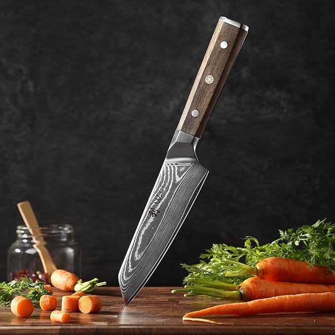 WakoliCDamascus Kiritsuke Knife – Full Tang Chef Knife | 6-Inch Blade Made of 67-Layer Damascus Steel with VG10 Core | Walnut Wood Handle | Sharp, Durable, Gift Box Included
