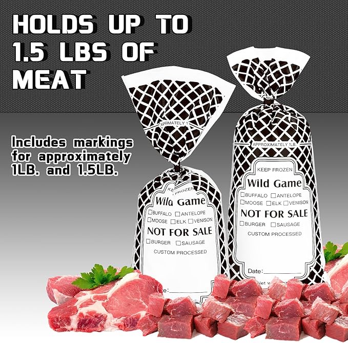 1500 Pack Wild Game Meat Bags Pack for Freezer 1.5 lb 10.4 x 4.4 Inches Ground Meat Freezer Packing Bags Bulk Venison Beef Processing Storage with Twist Ties for Outdoor