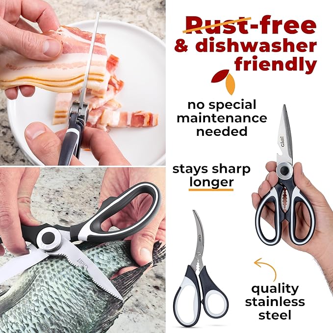 Gidli Chef Knife and Kitchen Shears Set – Ultra Sharp 8” Chef Knife with Knife Sharpener + Heavy Duty Kitchen Scissors & Seafood Scissors – Premium Stainless Steel Cooking Set – Gift Ready