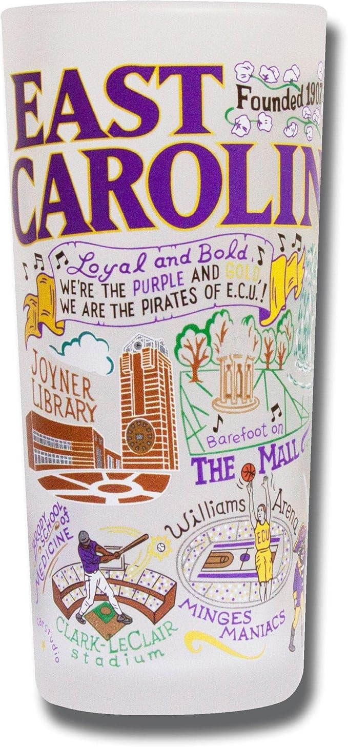 Catstudio Drinking Glass, East Carolina University Glass Cup for Kitchen, 15oz Dishwasher Safe Tumbler for ECU Alumni