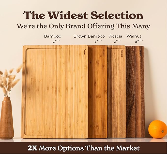 SMIRLY Large Bamboo Cutting Board for Kitchen: Large Bamboo Cutting Board with Juice Groove, Wooden Cutting Boards for Kitchen, Butcher Block Cutting Board Wood