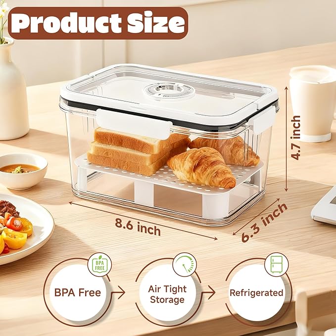 Bread Box for Kitchen Countertop | Airtight Bread Storage Container with New Upgrade Time Recording Lid – Bread Keeper for Homemade Bread, Donuts, Bagels, Toast, and Cookies