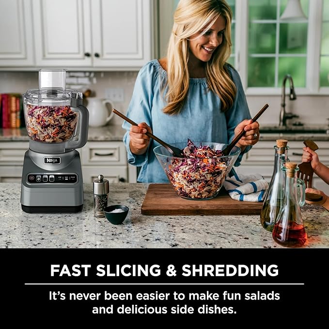 Ninja Professional Food Processor, 850 Watts, 9-Cup Capacity, Auto-iQ Preset Programs, Chop, Slice, Shred & Puree, Stainless Steel Blades, Dishwasher-Safe Parts, Silver (BN600)