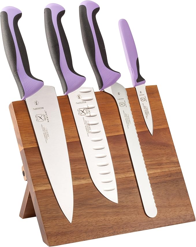 Mercer Culinary Millennia Colors 5-Piece Magnetic Board Set with Purple Handles, Acacia, 16 x 8 x 18 inches