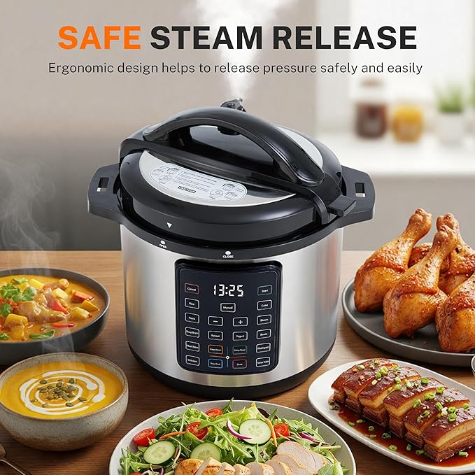 Simple Deluxe 8QT 16-in-1 Multi Electric Pressure Cooker, Non-Stick Stainless Steel Multi-Cooker for Yogurt Maker, Slow Cook, Sauté, Cake, & Warmer, 8 Quarts