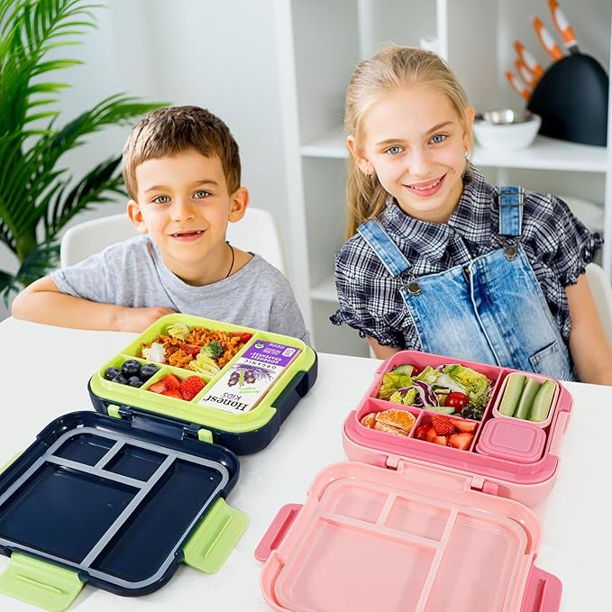 Caperci Bento Box for Kids - Leak-Proof Lunch Box Snack Container with 2 Modular Containers & 4 Compartments, Hold 4.8 Cups, Portable Handle, BPA-Free, Microwave/Dishwasher Safe (Mermaid)